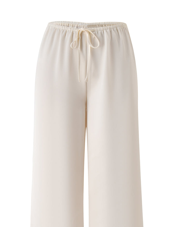 Glamcroft White Wide Leg Pants with Adjustable Drawstring