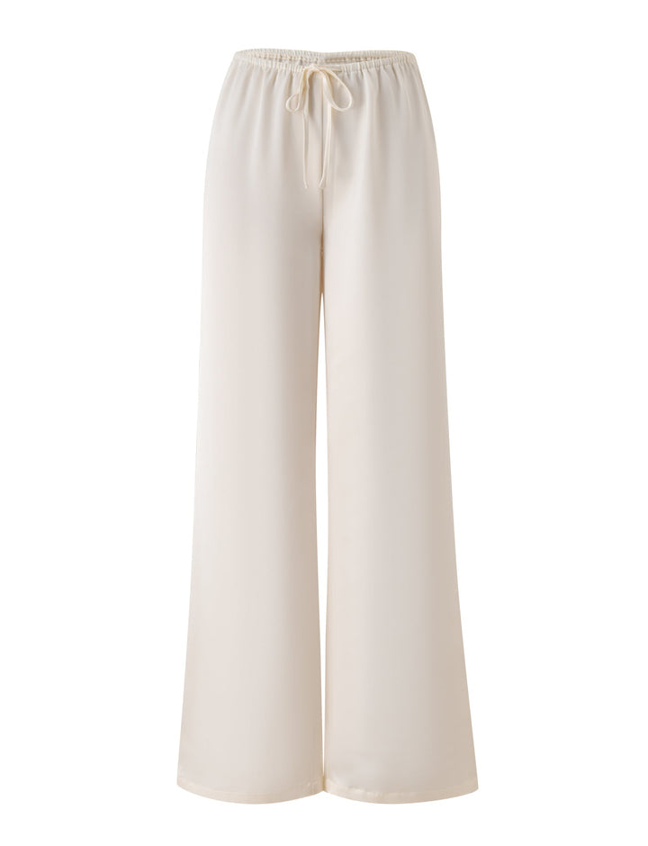 Glamcroft White Wide Leg Pants with Adjustable Drawstring