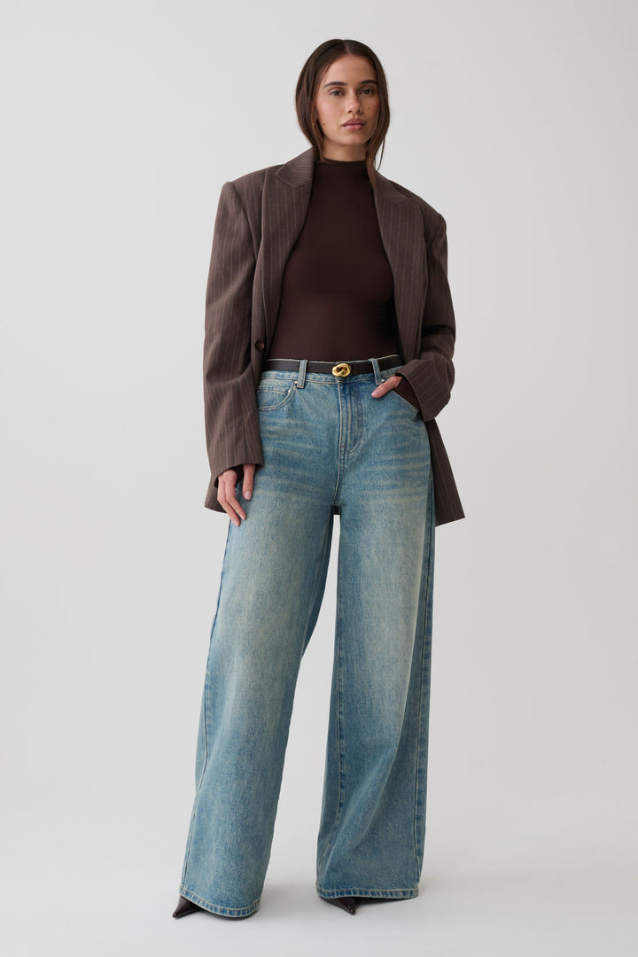Glamcroft Longsleeve Roll Neck Top with Thumb Holes - Dark Chocolate