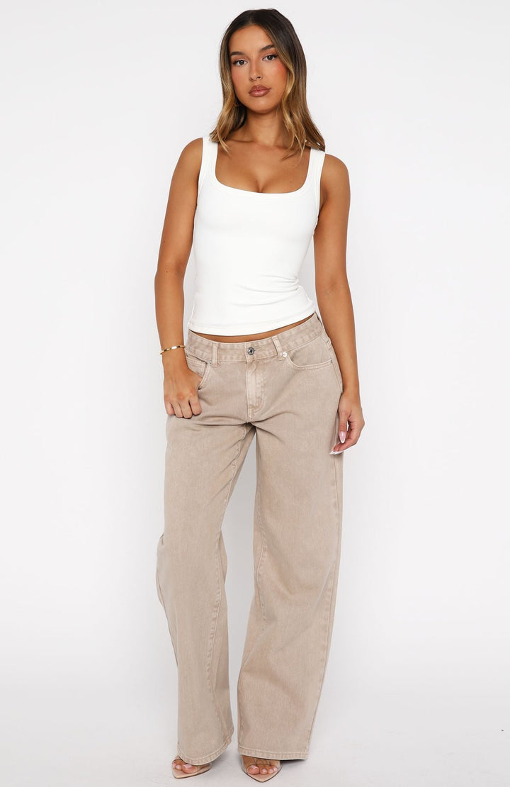 Glamcroft Fitted Scoop Neck Tank Top in White, XS-XL