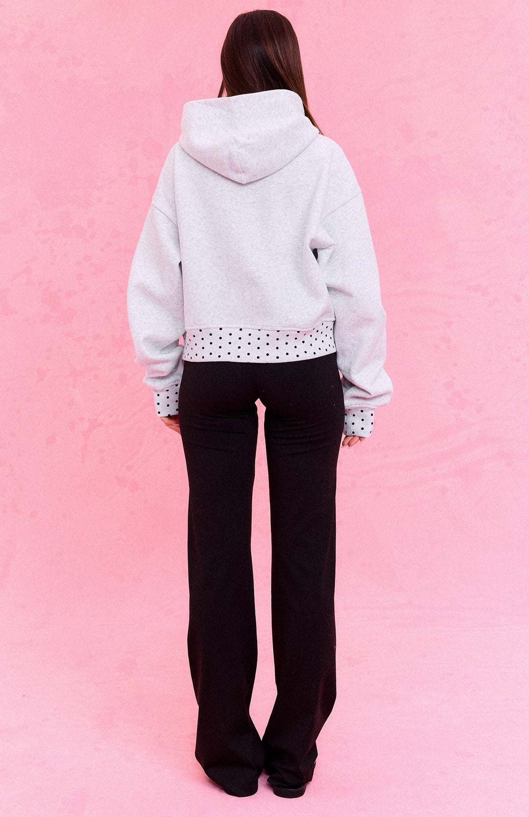 Glamcroft Outerwear Boxy Zip Front Hoodie with Polka Dot Details