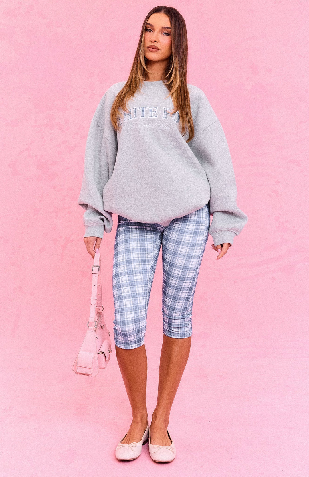 Glamcroft Capri Pants Fitted Blue Plaid with Elastic Waistband