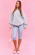 Glamcroft Capri Pants Fitted Blue Plaid with Elastic Waistband
