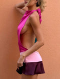 Glamcroft Mini Dress with Tri-Colour Cowl Neck in Wild Berry