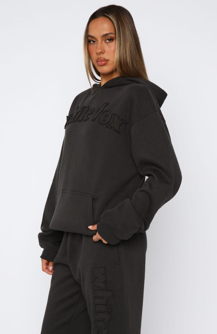 Glamcroft Oversized Hoodie with Hood and Front Pocket in Charcoal