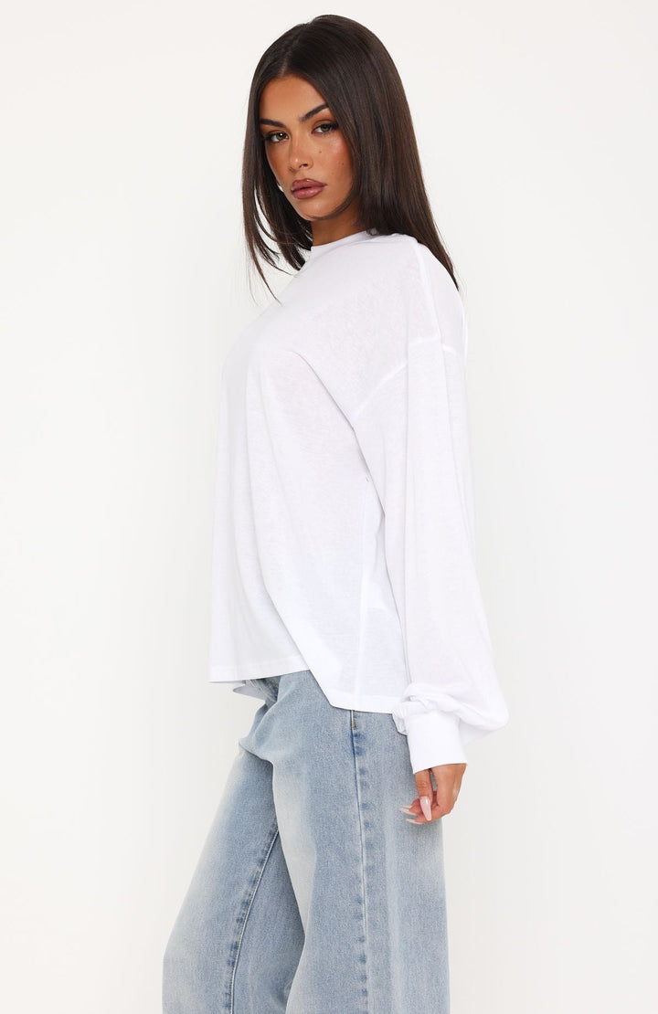 Glamcroft Oversized Long Sleeve Tee with Crew Neckline