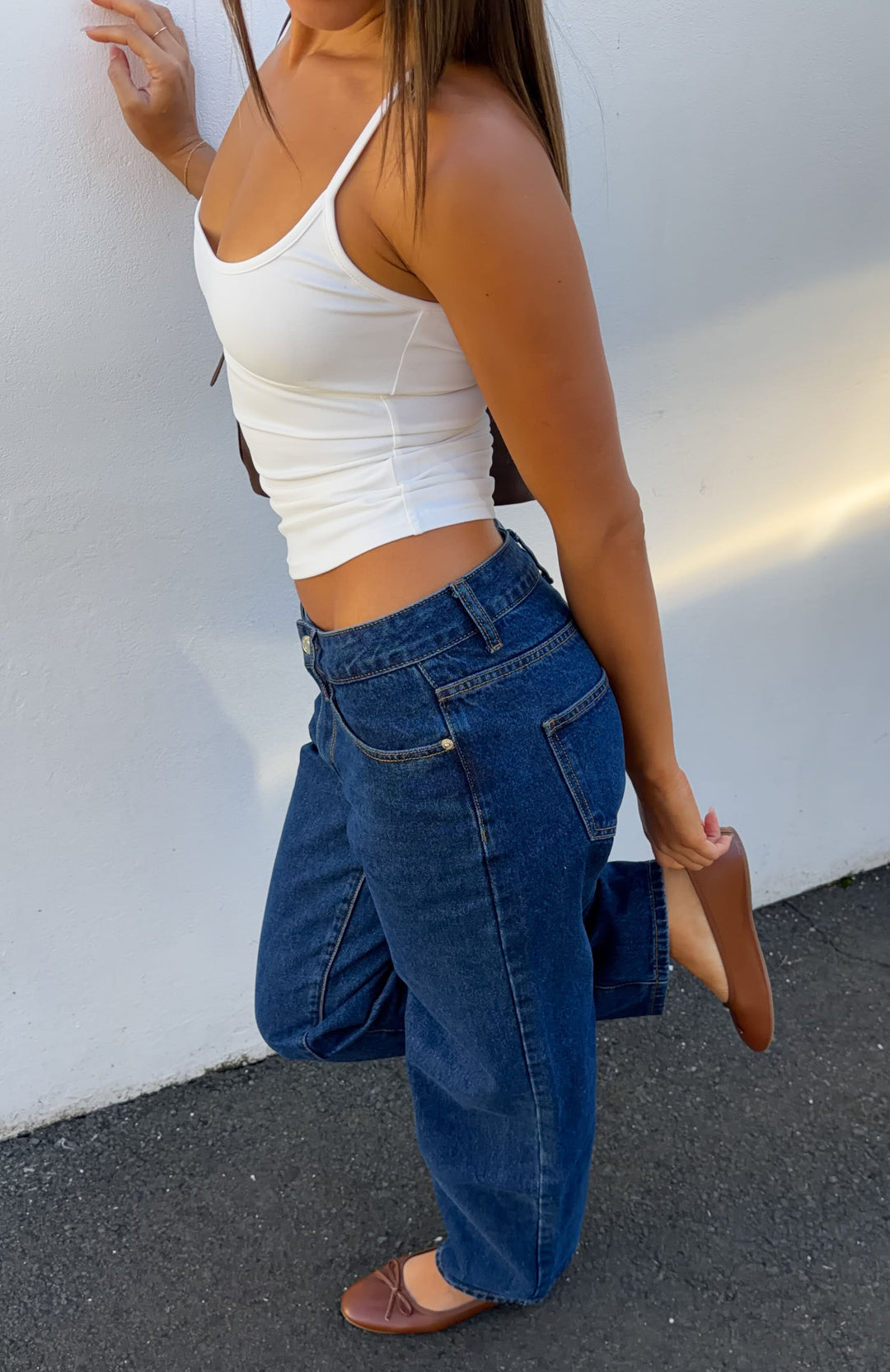 Glamcroft Denim Low Rise Wide Leg Jeans Dark Blue Wash