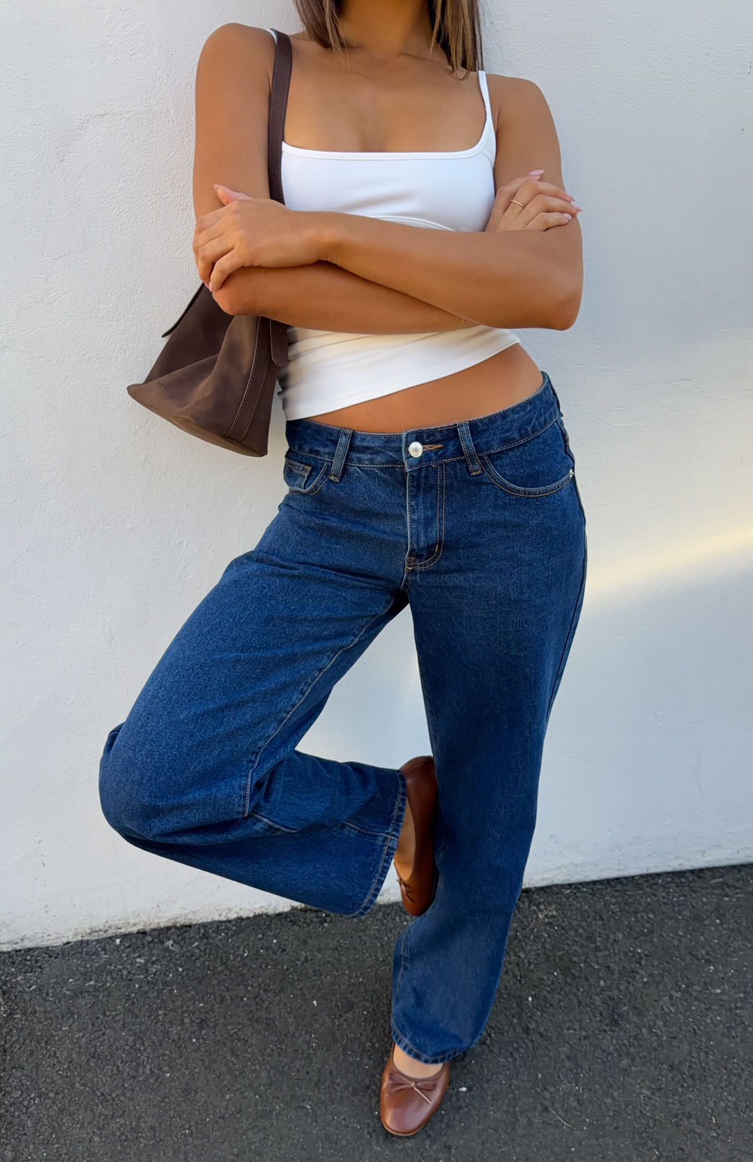 Glamcroft Denim Low Rise Wide Leg Jeans Dark Blue Wash