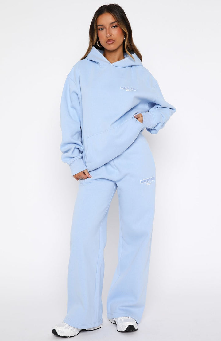 Glamcroft Oversized Hoodie Blue with Front Pocket and Ribbed Hems