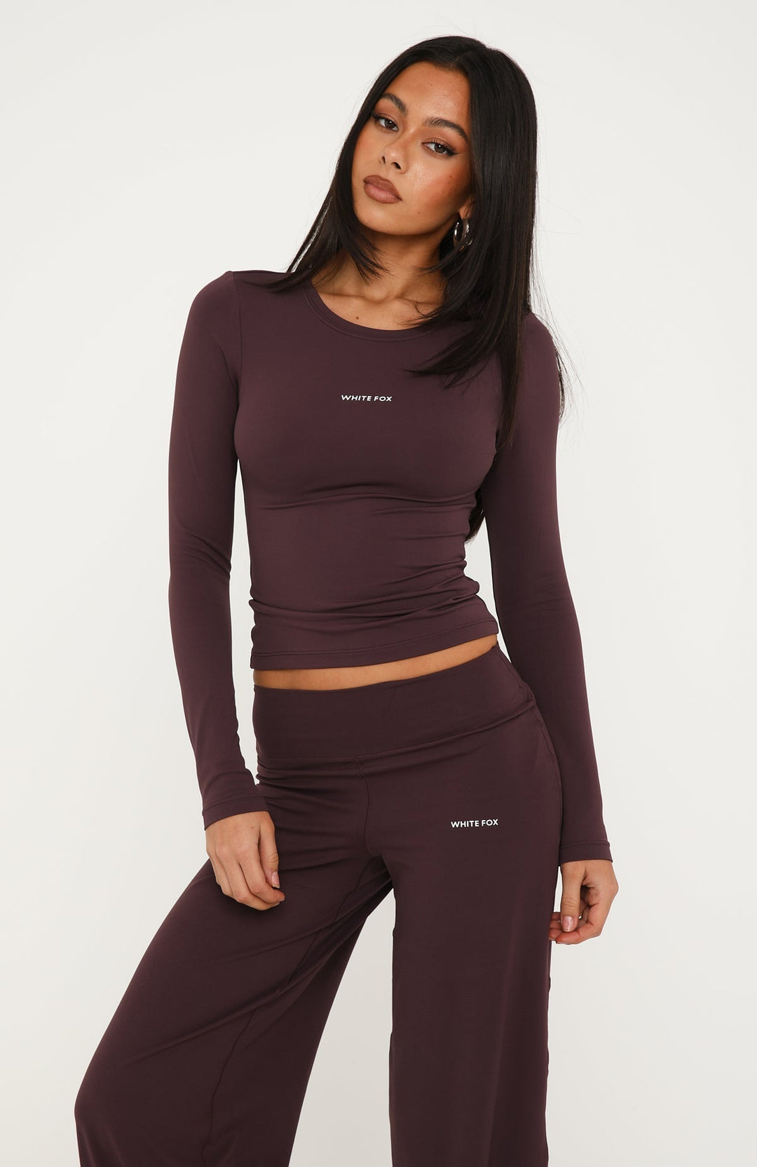 Glamcroft Long Sleeve Baby Tee Plum with Scoop Neckline