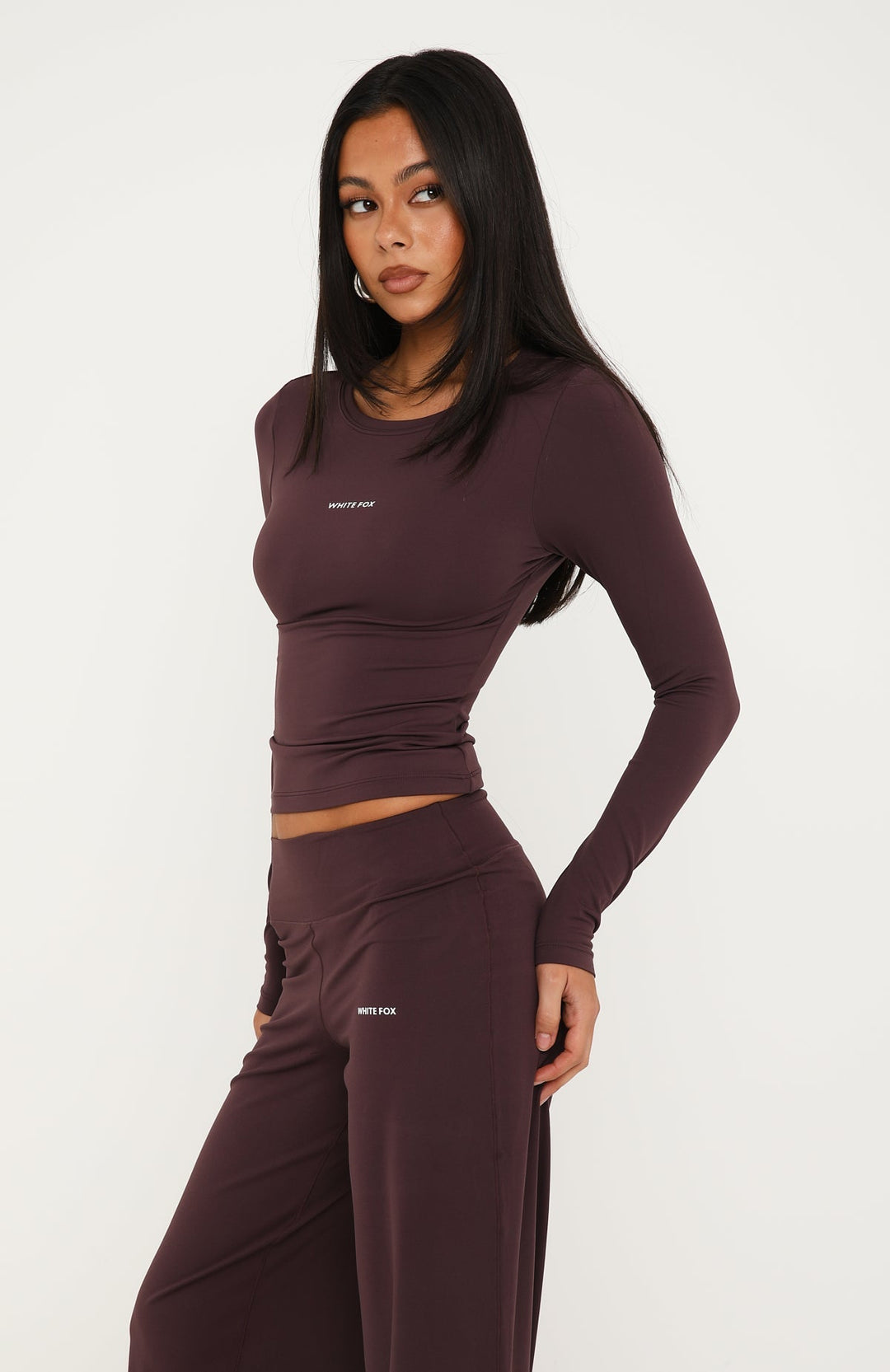 Glamcroft Long Sleeve Baby Tee Plum with Scoop Neckline