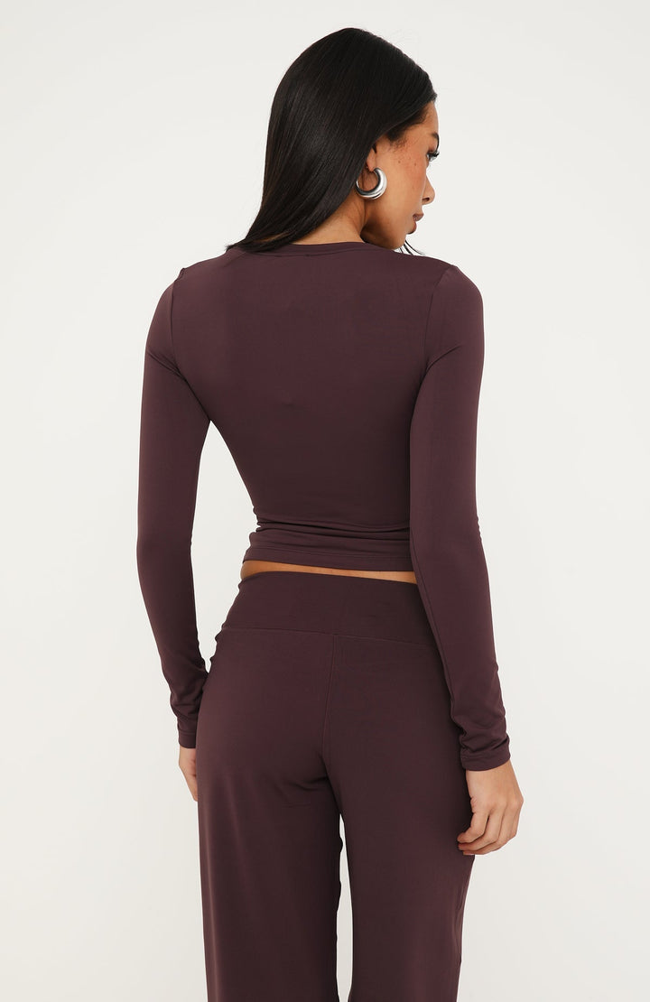 Glamcroft Long Sleeve Baby Tee Plum with Scoop Neckline