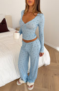 Glamcroft Intimates Blue Ditsy Pyjama Pants with Lace Trim