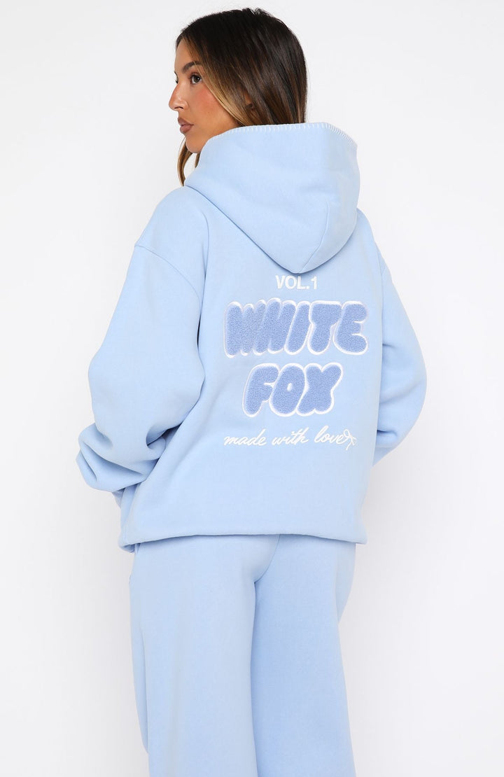 Glamcroft Oversized Hoodie Blue with Front Pocket and Ribbed Hems
