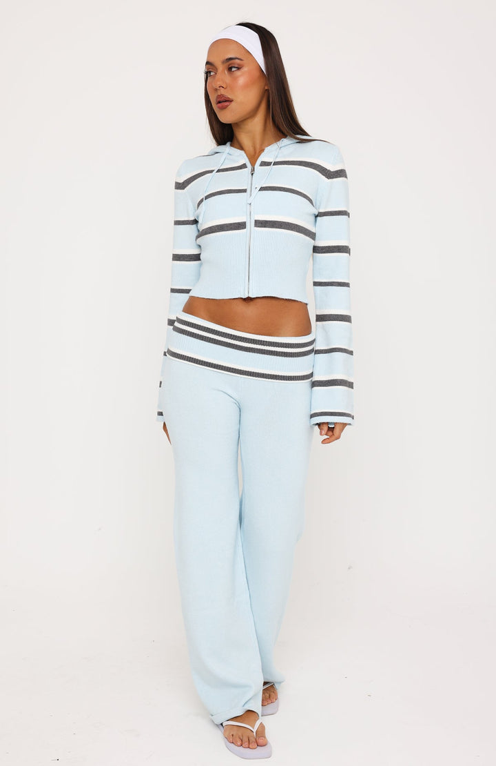 Glamcroft Pants Baby Blue Stripe Fold-Over Waistband