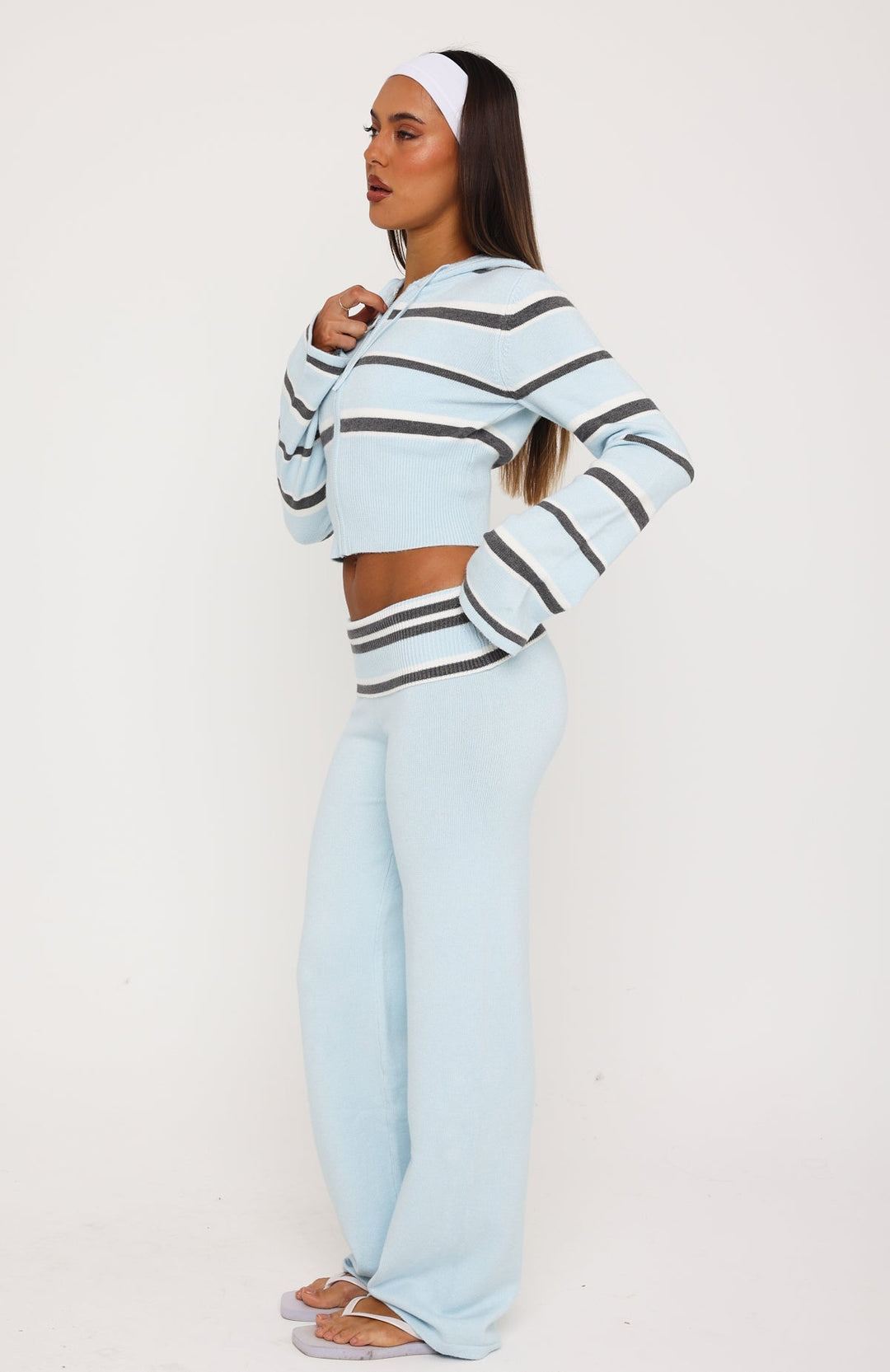 Glamcroft Pants Baby Blue Stripe Fold-Over Waistband