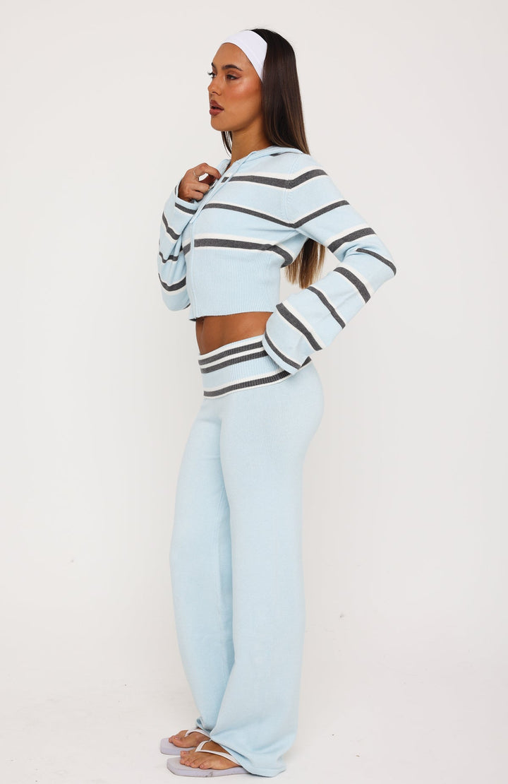 Glamcroft Pants Baby Blue Stripe Fold-Over Waistband