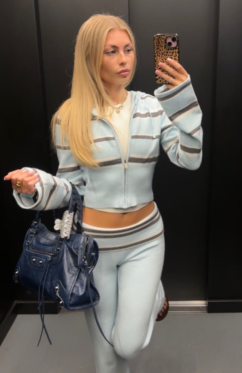 Glamcroft Pants Baby Blue Stripe Fold-Over Waistband