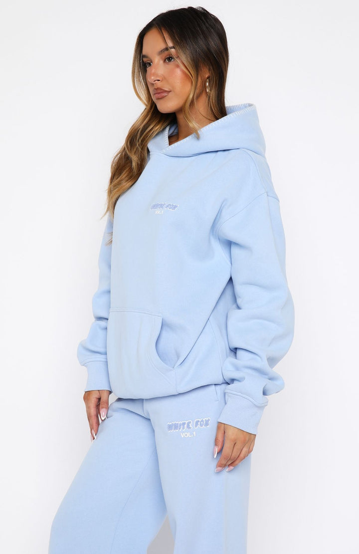 Glamcroft Oversized Hoodie Blue with Front Pocket and Ribbed Hems