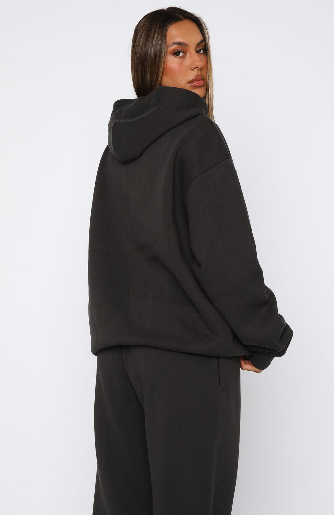 Glamcroft Oversized Hoodie with Hood and Front Pocket in Charcoal