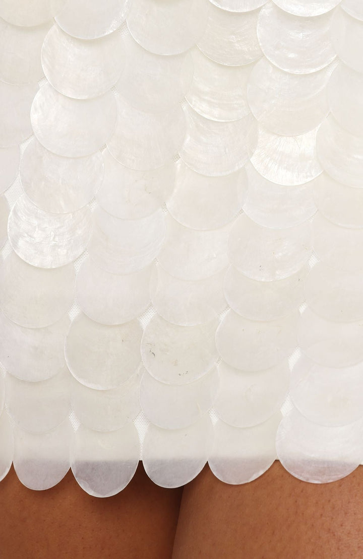 Glamcroft Mini Skirt with Shell Detailing in White