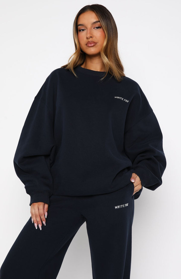 Glamcroft Oversized Sweater Dark Navy with Ribbed Details