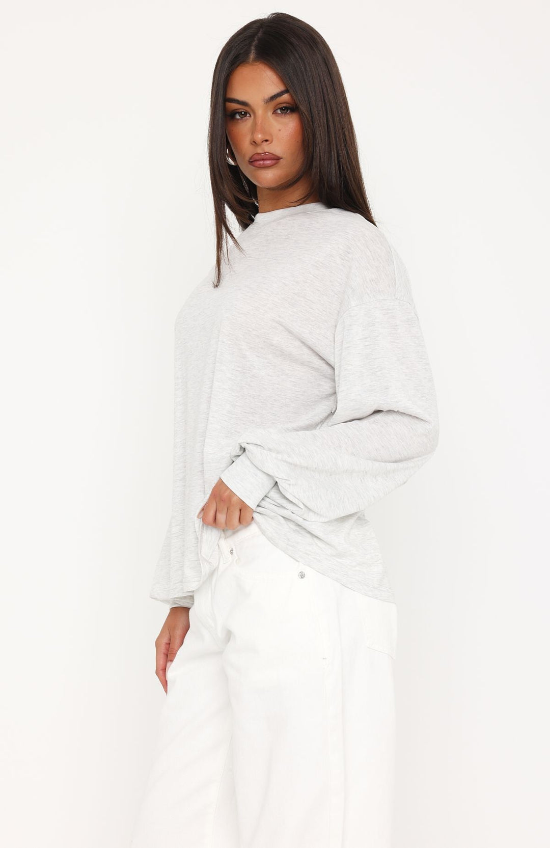 Glamcroft Oversized Long Sleeve Tee Light Grey Marle L/XL, M/L, S/M, XS/S, XXS/XS