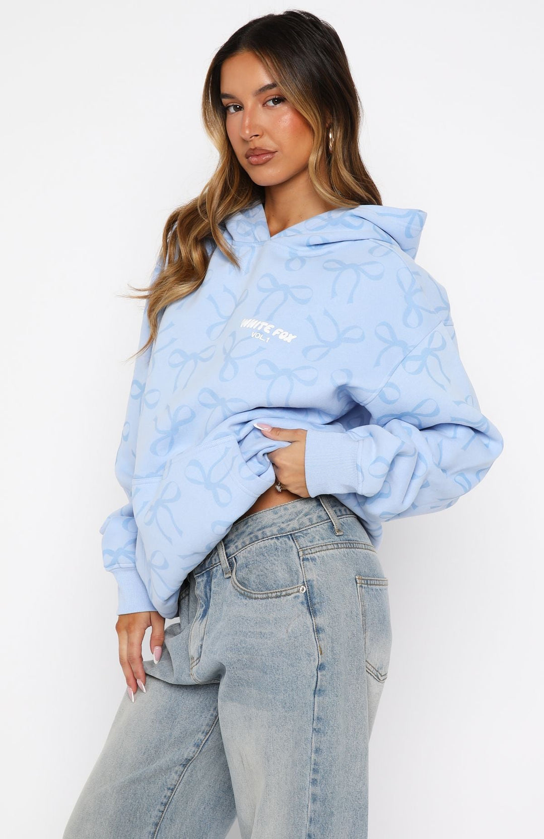 Glamcroft Oversized Printed Hoodie with Bow Design