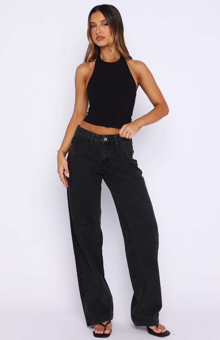 Glamcroft Denim Low Rise Wide Leg Jeans Black Acid Wash