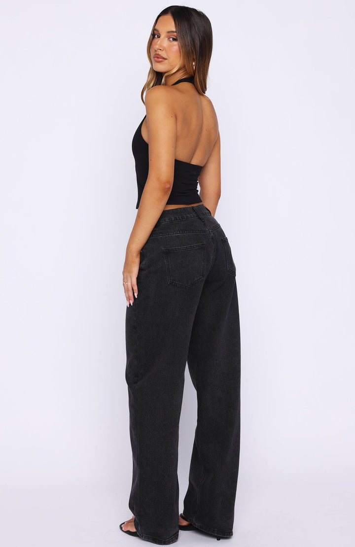 Glamcroft Denim Low Rise Wide Leg Jeans Black Acid Wash
