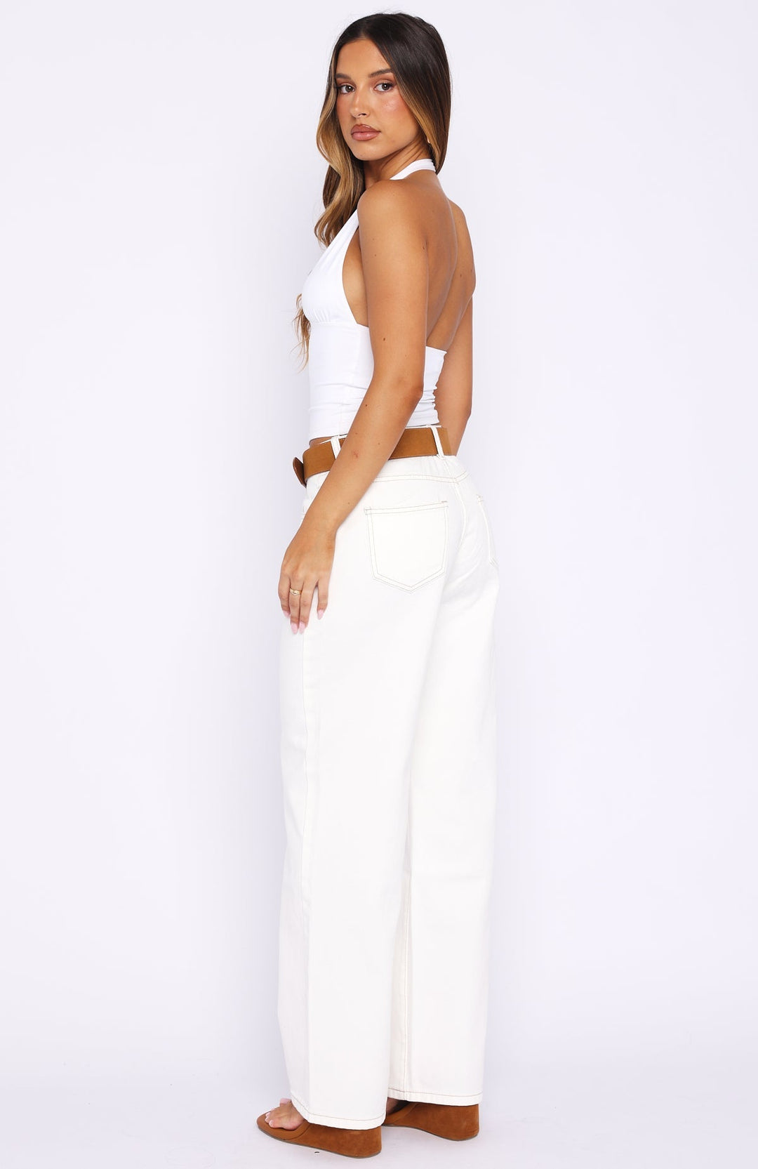 Glamcroft Denim Low Rise Wide Leg Jeans Off White