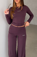 Glamcroft Long Sleeve Baby Tee Plum with Scoop Neckline