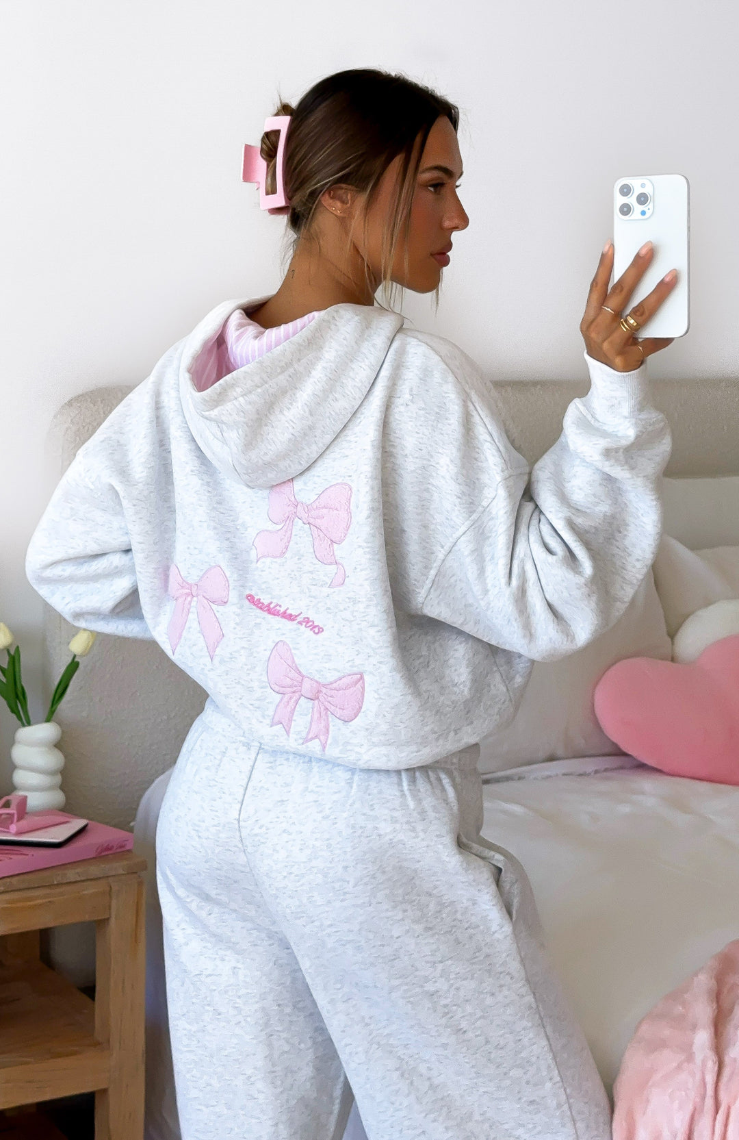 Glamcroft Oversized Hoodie Grey Marle with Polka Dot Lining