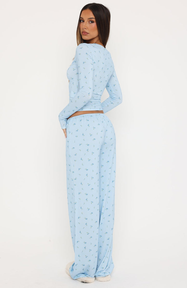 Glamcroft Intimates Blue Ditsy Pyjama Pants with Lace Trim
