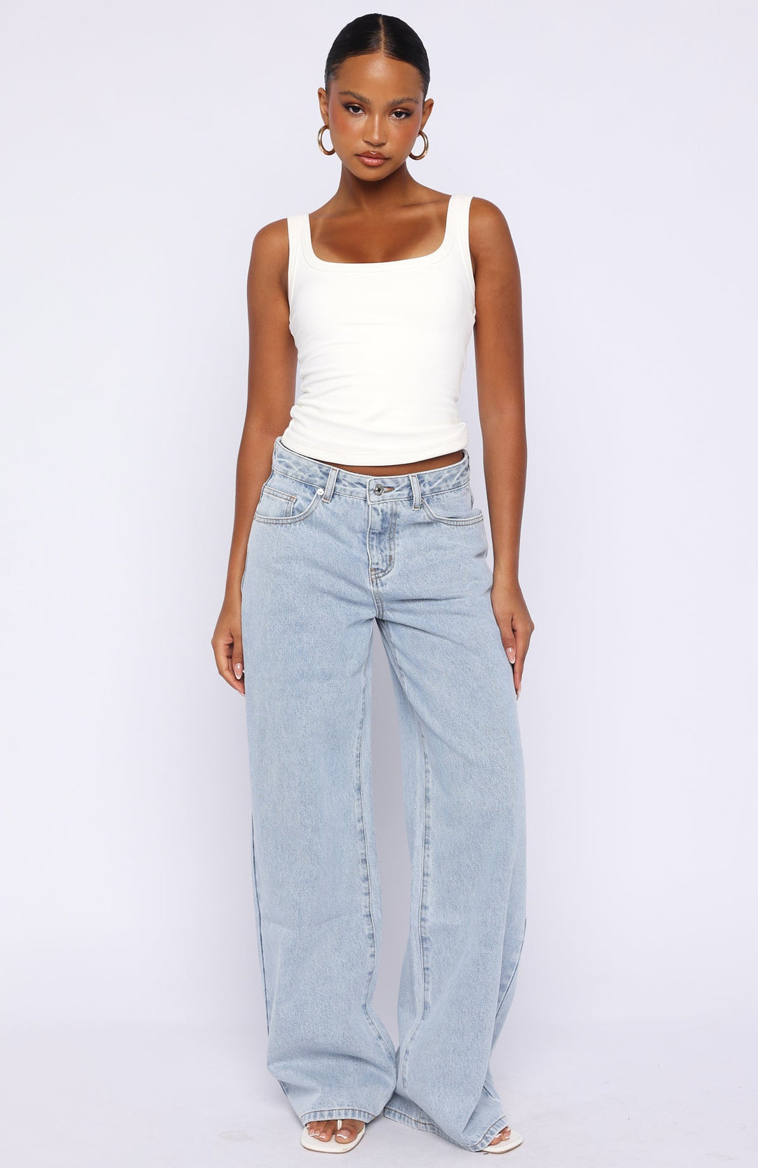 Glamcroft Denim Mid Rise Wide Leg Jeans Mid Blue Wash Size XS-XL