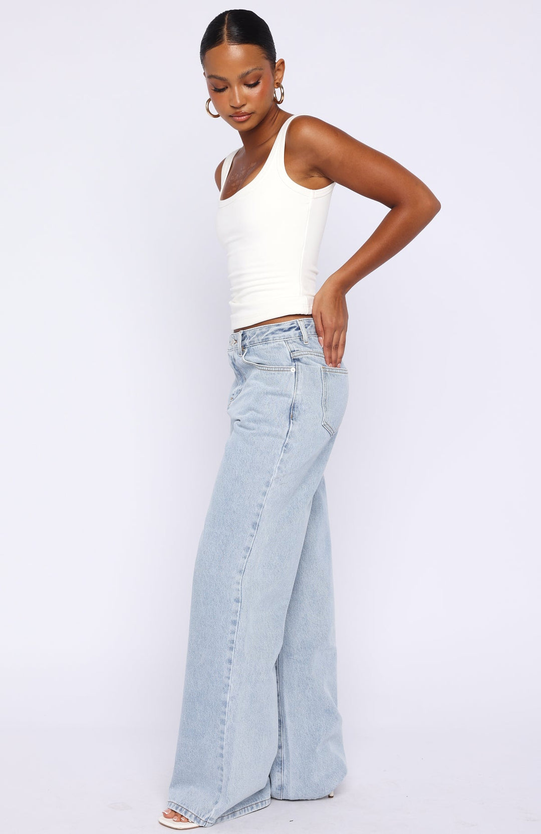 Glamcroft Denim Mid Rise Wide Leg Jeans Mid Blue Wash Size XS-XL