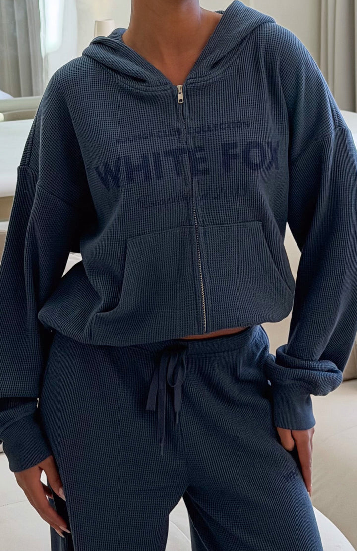 Glamcroft Outerwear Boxy Zip Front Hoodie Navy