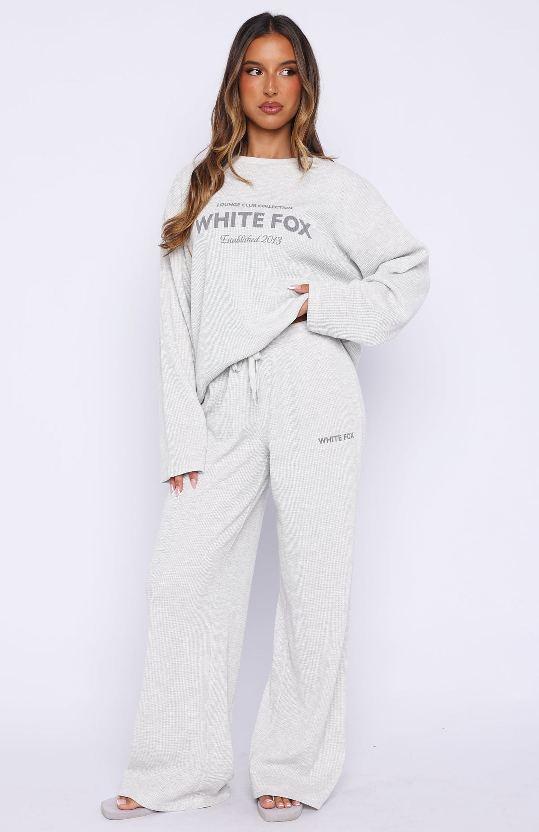 Glamcroft Oversized Long Sleeve Tee Grey Marle Crew Neck