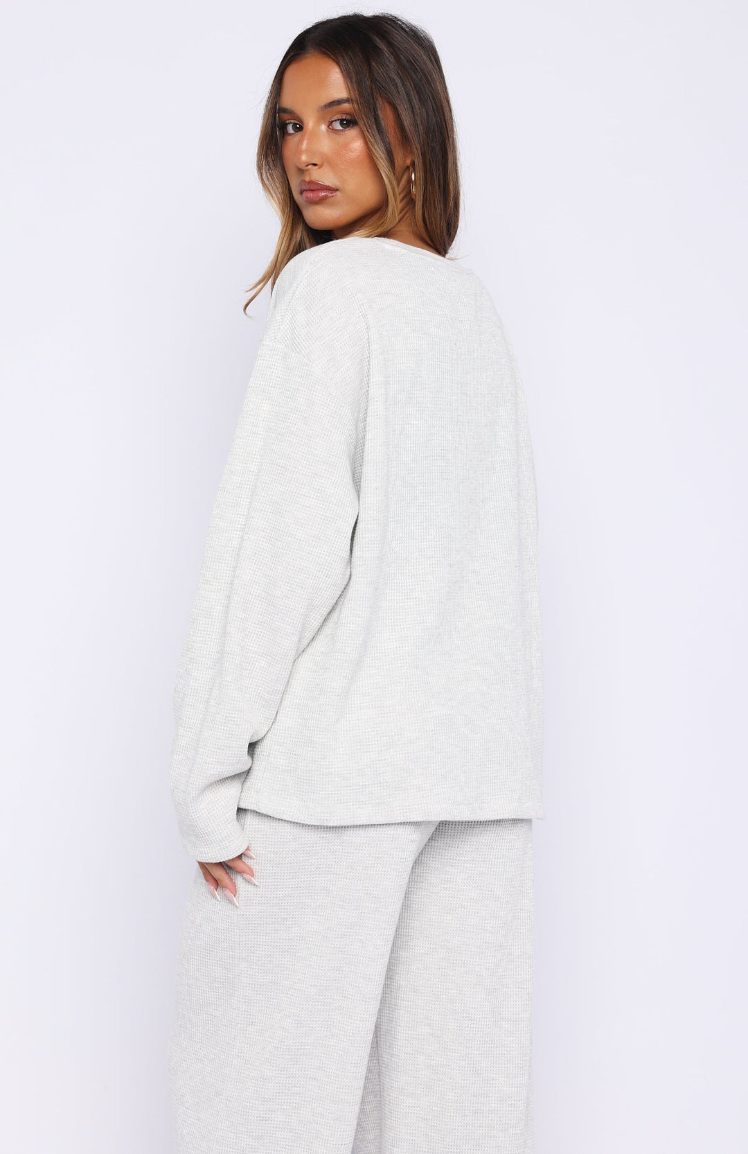 Glamcroft Oversized Long Sleeve Tee Grey Marle Crew Neck