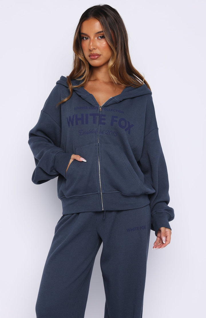 Glamcroft Outerwear Boxy Zip Front Hoodie Navy
