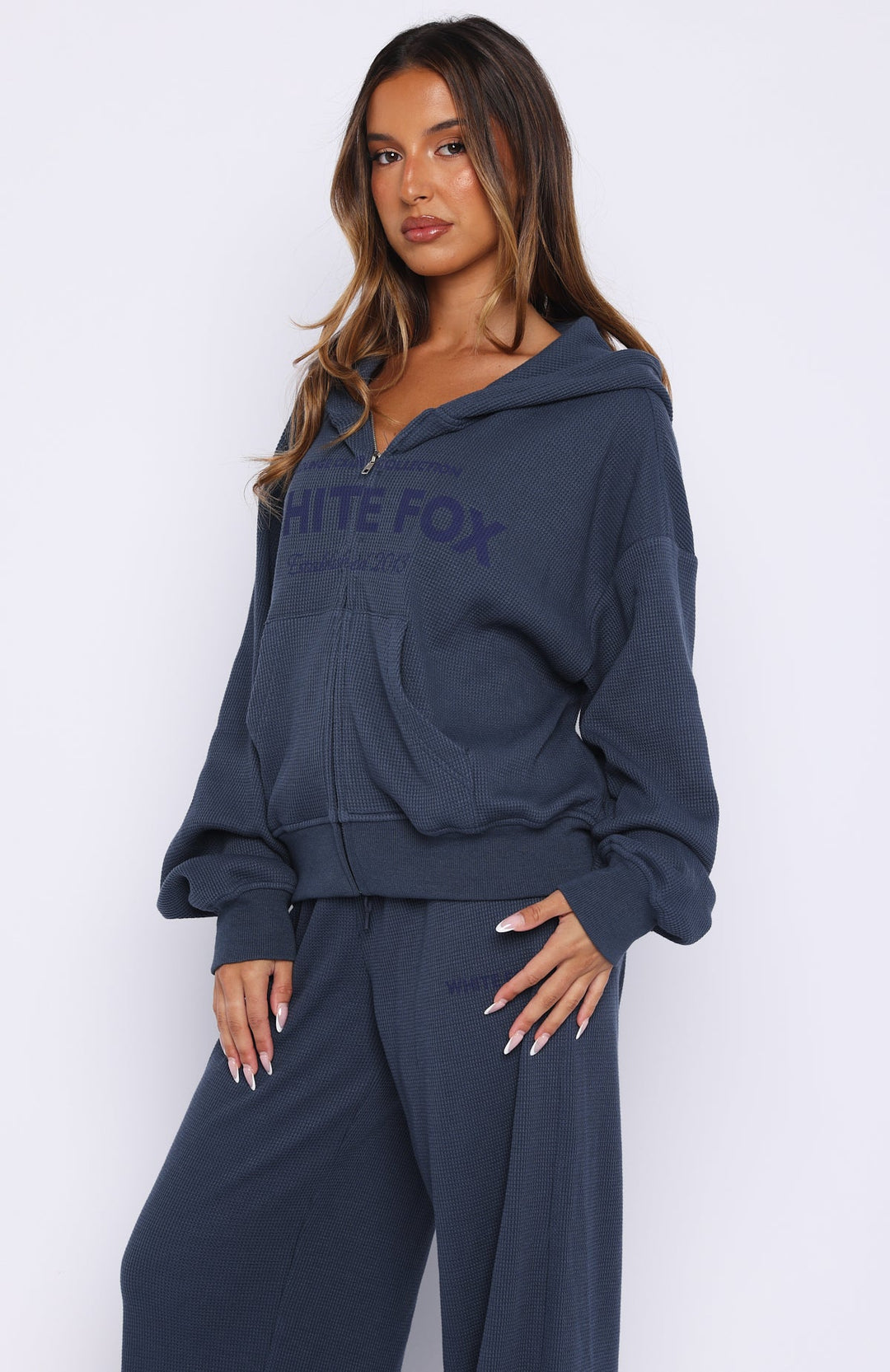 Glamcroft Outerwear Boxy Zip Front Hoodie Navy