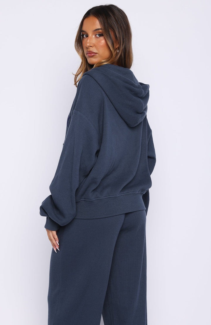 Glamcroft Outerwear Boxy Zip Front Hoodie Navy