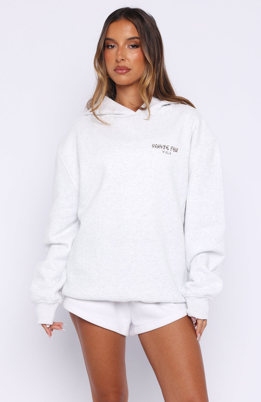 Glamcroft Oversized Hoodie Grey Marle with Puff Print