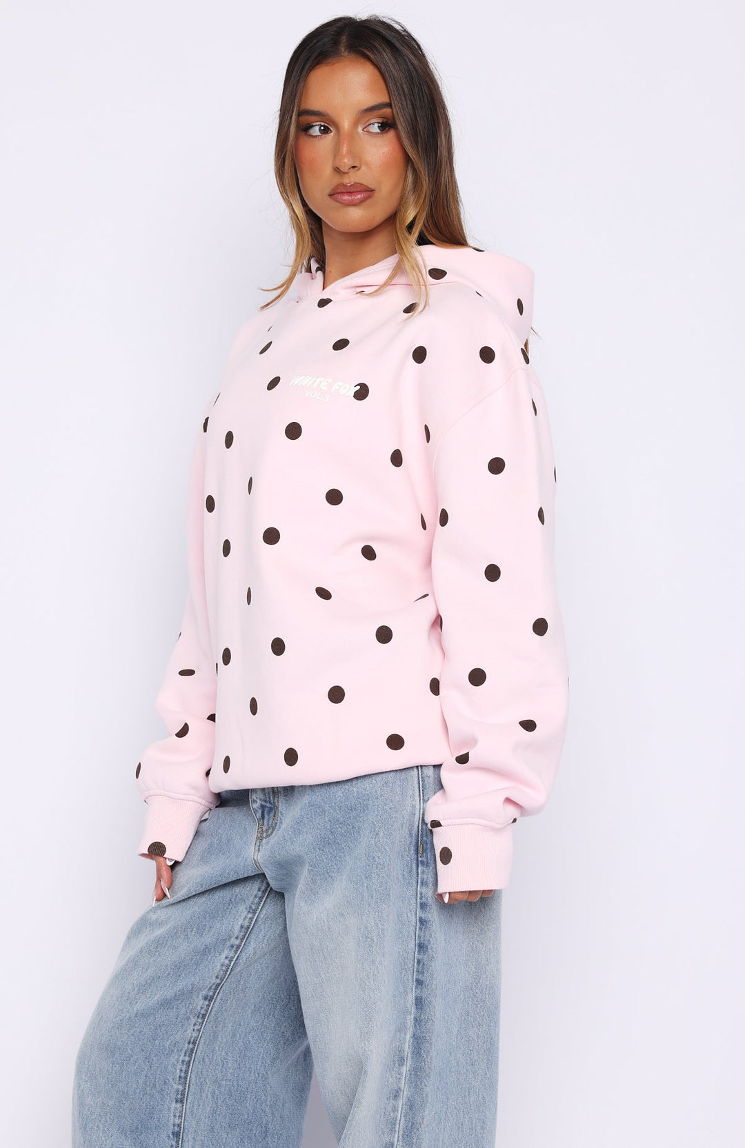 Glamcroft Oversized Hoodie with Polka Dot Print and Hood