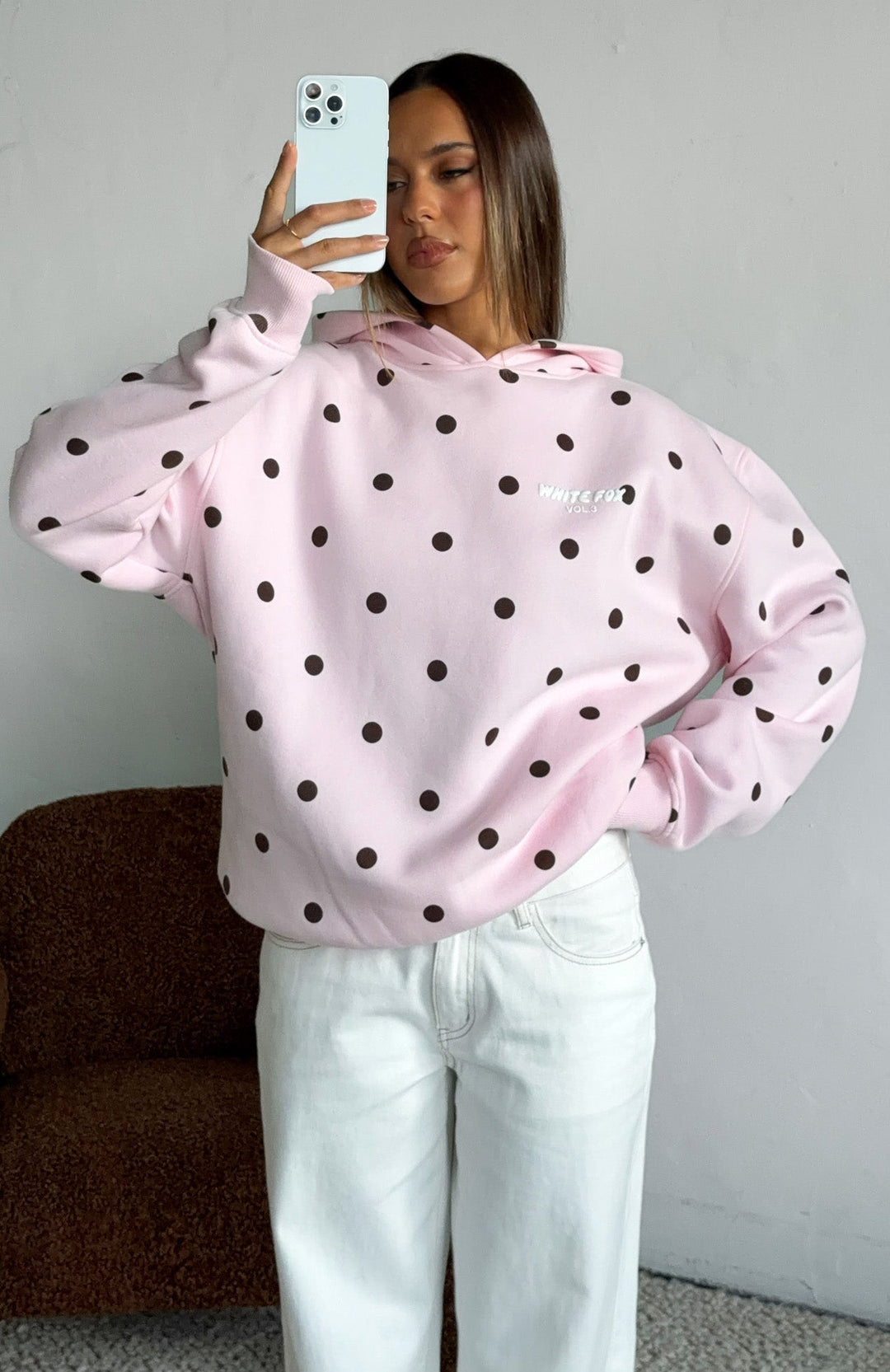 Glamcroft Oversized Hoodie with Polka Dot Print and Hood
