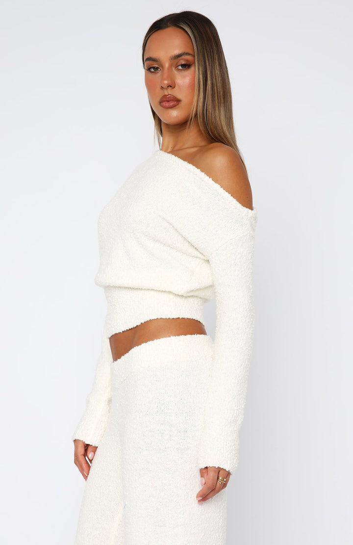 Glamcroft Outerwear Knit Sweater One Shoulder Long Sleeve Off White