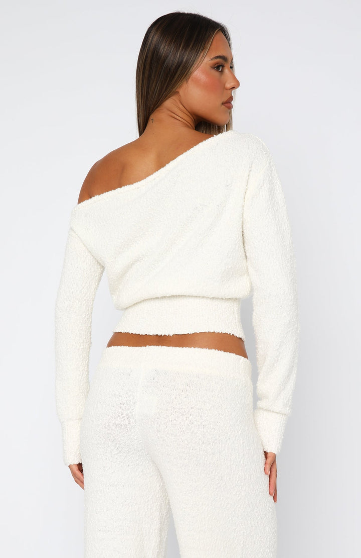 Glamcroft Outerwear Knit Sweater One Shoulder Long Sleeve Off White