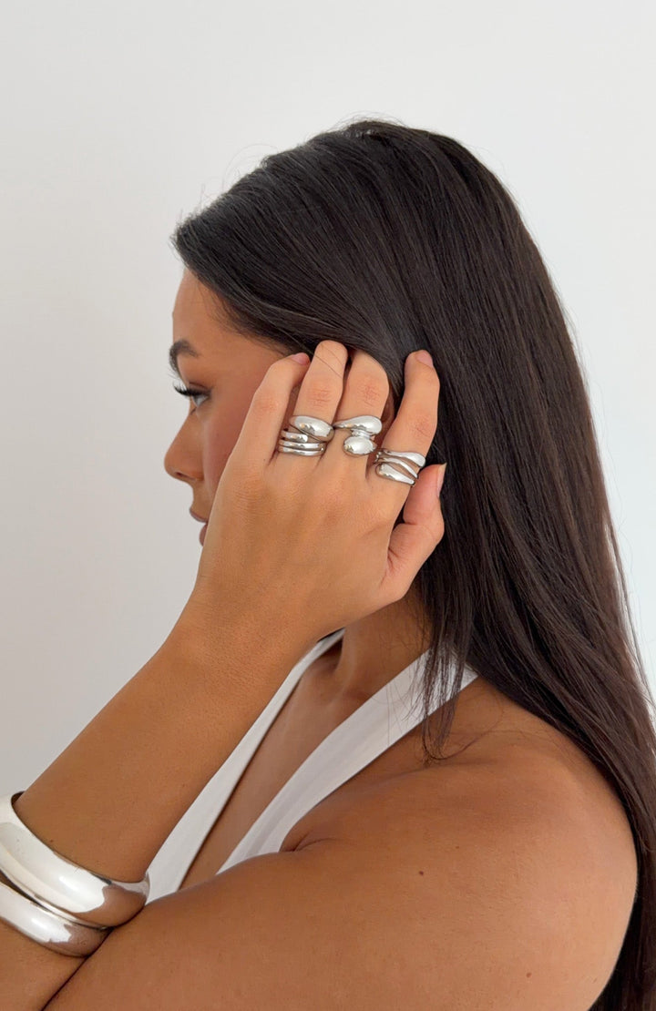 Glamcroft Accessories Timea Ring Set Silver - 4 Sleek Rings