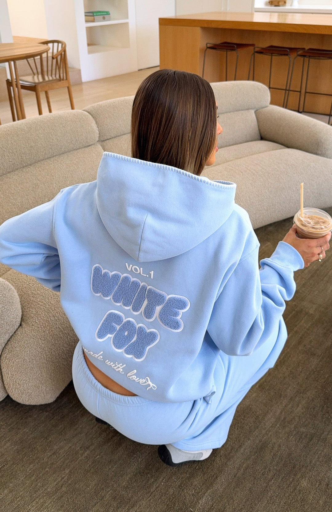 Glamcroft Oversized Hoodie Blue with Front Pocket and Ribbed Hems