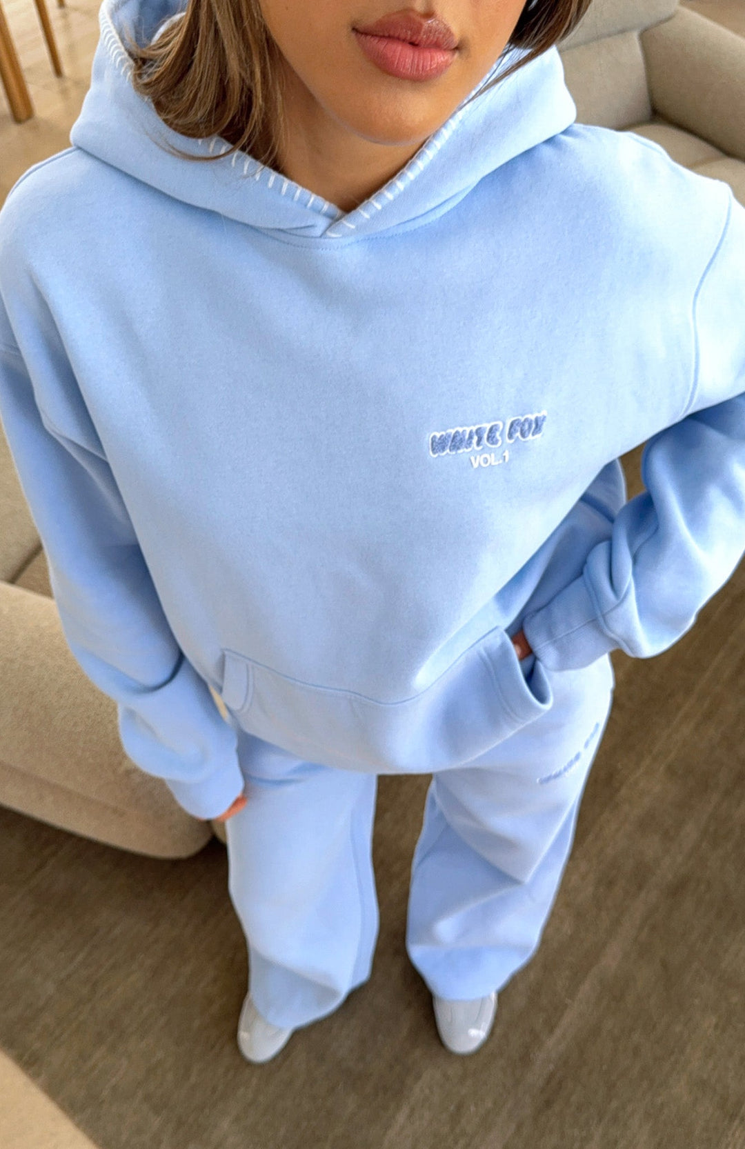 Glamcroft Oversized Hoodie Blue with Front Pocket and Ribbed Hems
